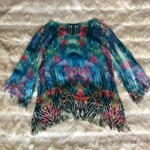 Mushka by Sienna Rose Sheer Fringe Patterned Top